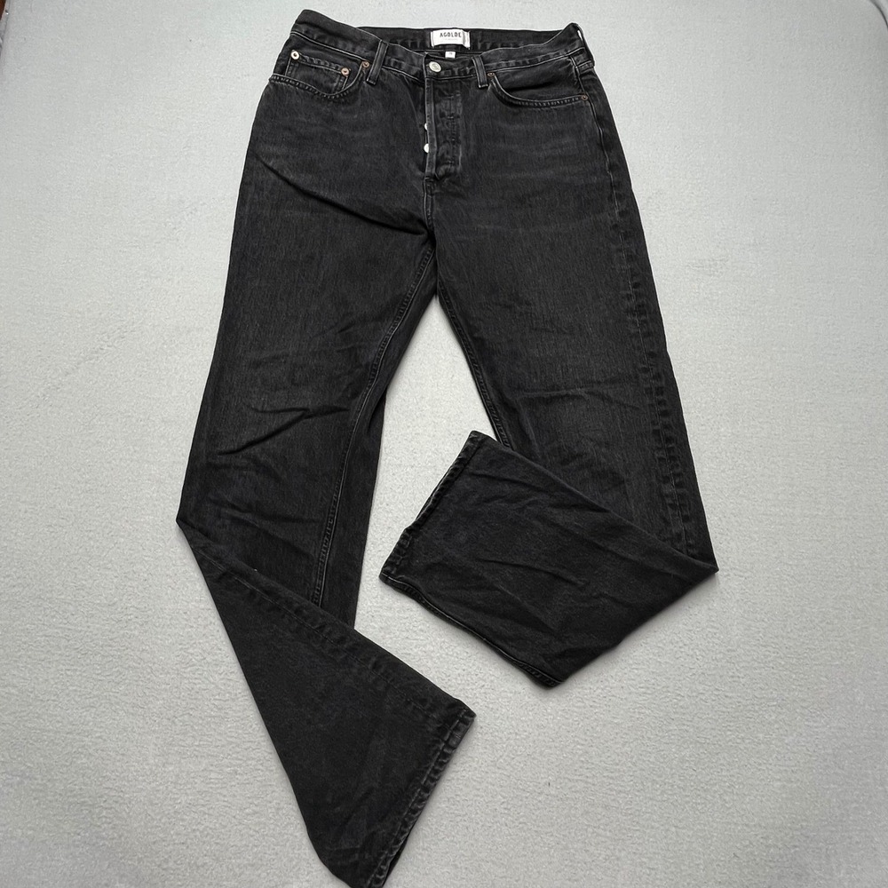 Agolde Lana Straight Leg Jeans Faded Black Button Fly 100% Cotton Size 28